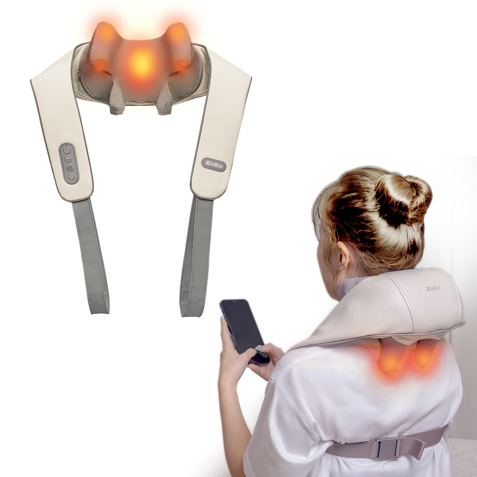 Photo 1 of Shiatsu Neck and Shoulder Massager with Heat for Neck & Back Pain Relief, 8 Kneading Nodes, Deep Tissue Muscle Relaxation, Hands-Free, Cordless Electric Full Body Massager, Gift for Women Men
