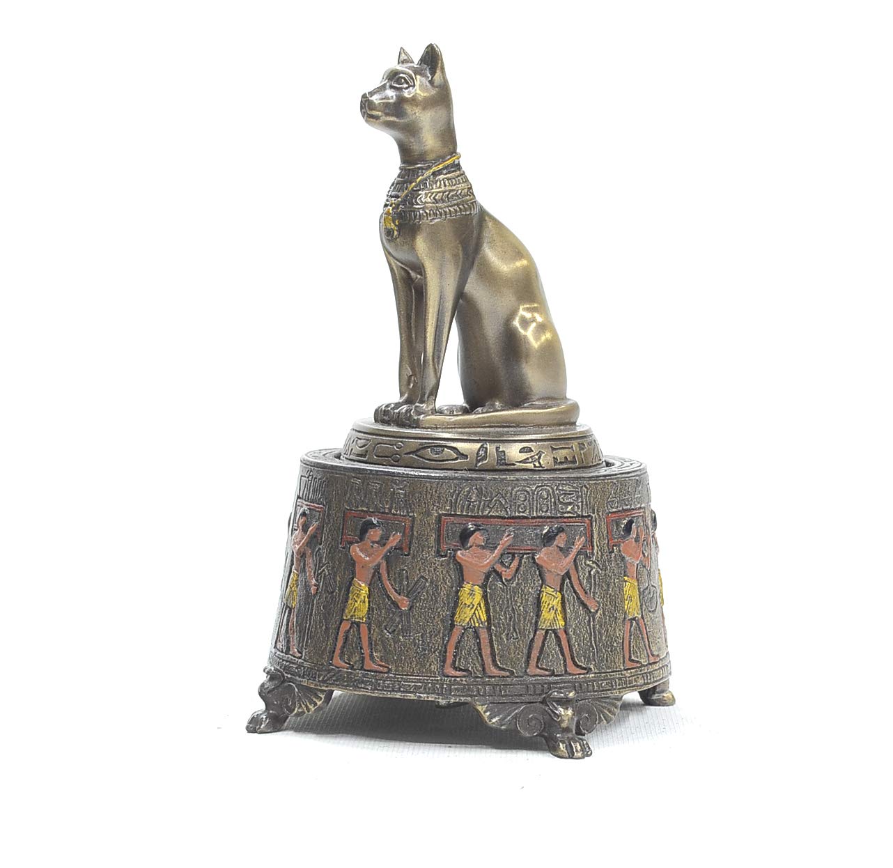 Veronese Collection, Hand Painted Egyptian Civilization Cat Music Box, 11,5 X 11,5 X 15 Cm Hard Polyresin (Marble Powder Mix) Music Box