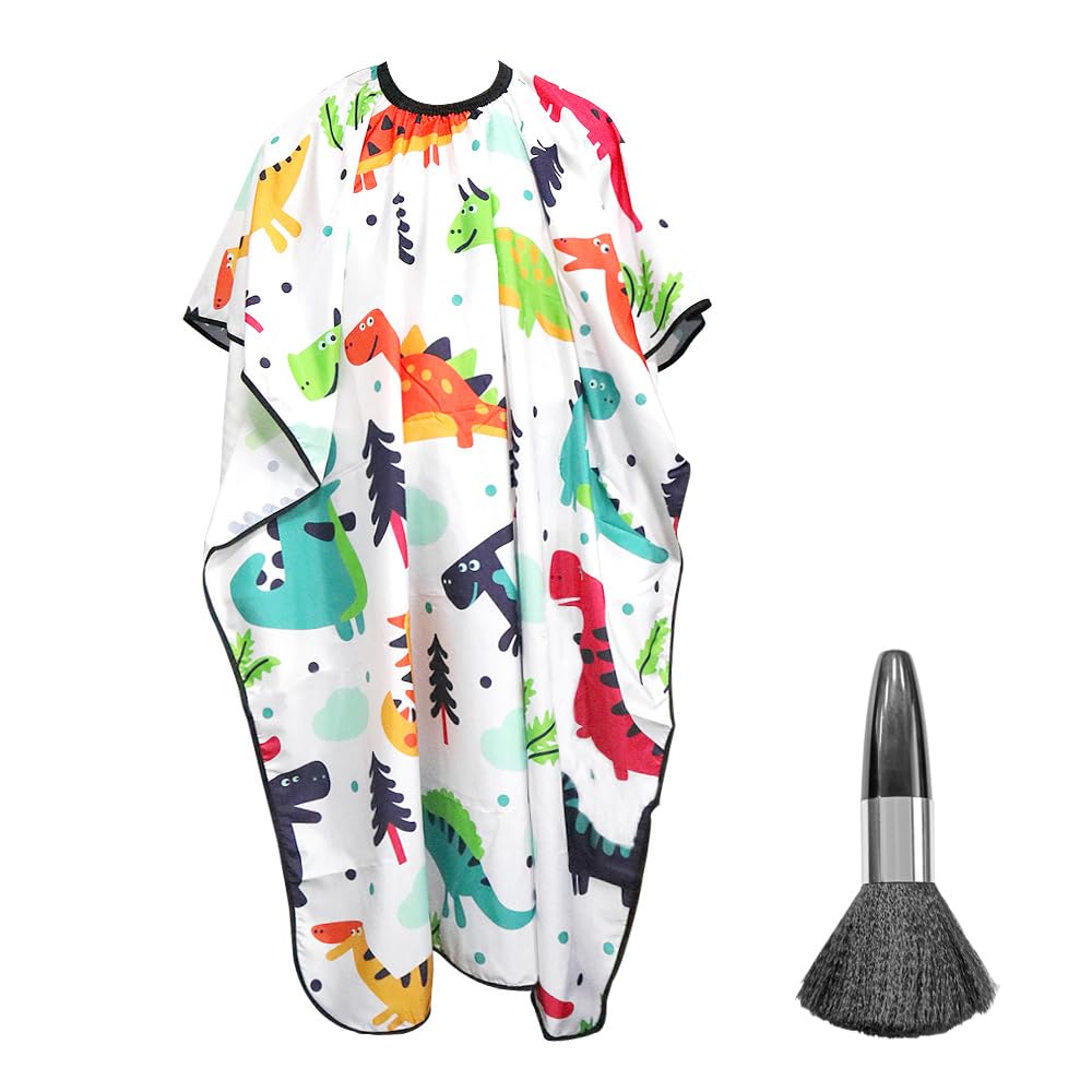 YDHfdc Kids Hairdressing Cape Cartoon Dinosaur Barber Cape 140 x 102cm Hair Cutting Cape Adjustable Neckline Hairdressing Gown with Neck Duster Brush for Boys Girls