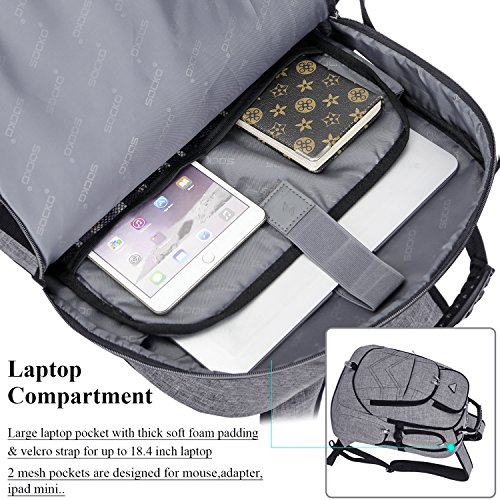 Laptop Backpack 18.4 Inch,SOCKO Nylon Water-Resistant Durable Travel Bag Hiking Knapsack Rucksack Backpack College Shoulder Back Pack for 18-18.4 Inches Laptop Notebook Computer,Grey
