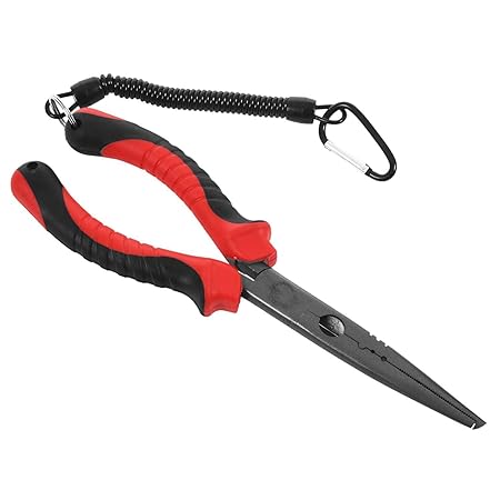 REFURBISHHOUSE (R Fishing Pliers Long Nose with Floating Fish Gripper, Needle Nose Pliers Ergonomic Grip Split Ring Pliers Ho