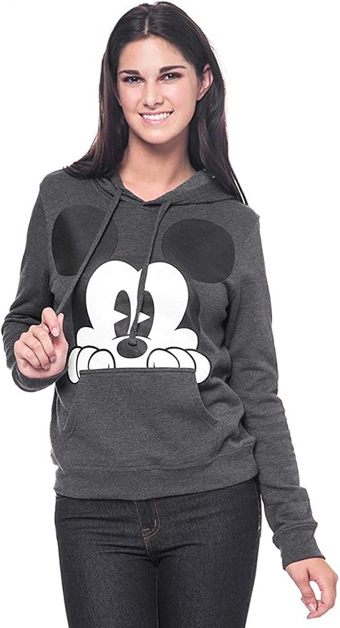 Disney Mickey Mouse Womens Hoodie Peeking Print Pullover Sweatshirt S ...