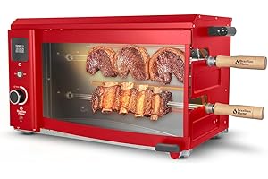 Brazilian Flame Indoor or Outdoor Rotisserie Grill Roaster with 2 Auto Rotating Skewers for Rotisserie Chicken, Steak, Fish, Brazilian Style BBQ, Electric Rotisserie Oven for Apartment or Home