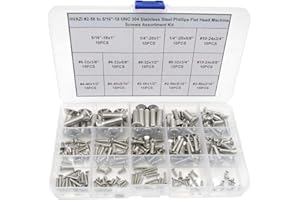 HVAZI #2-56 to 5/16"-18 UNC 304 Stainless Steel Phillips Flat Head Machine Screws Assortment Kit