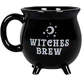 Halloween Witchy Cauldron Coffee Cup - 400ml Black Ceramic Spooky Mug with Silver Moon & Stars Design, Microwave Safe, Halloween Party Cup, Autumn Decorative Mug for Witches Brew Lovers