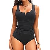 Tempt Me Womens One Piece Swimsuit - Tummy Control Bathing Suit V Wired Ribbed Full Coverage 2026 Swimwear