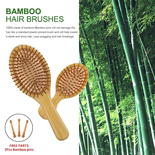 MRD Hair Brush Set, Natural Bamboo Comb Paddle Detangling Hairbrush, Widetooth And Tail Comb No