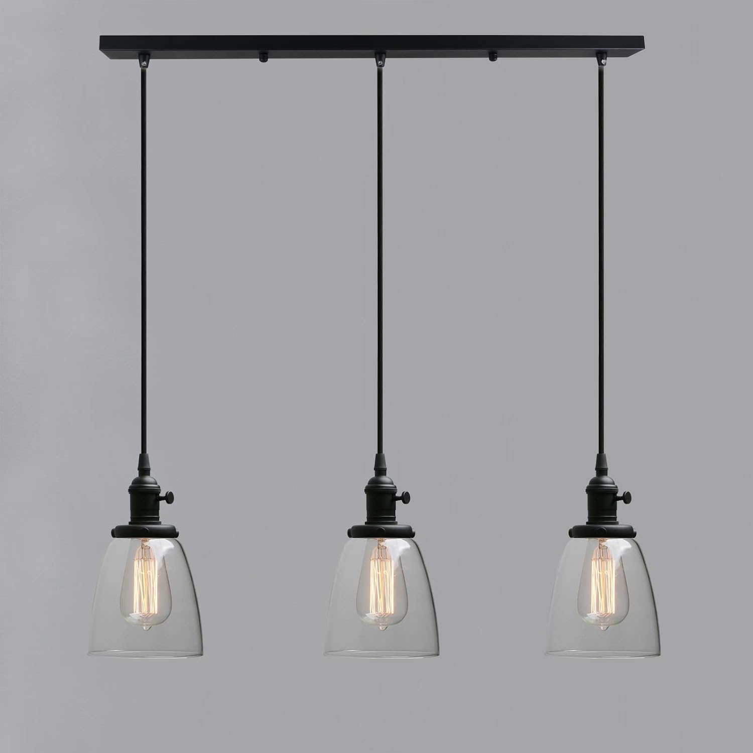 Phansthy Vintage 3 Way Chandelier with Switch, Pendant Light with Adjustable Cord and Glass Shade - Image 3