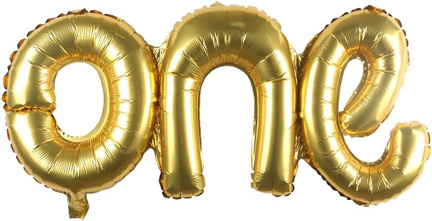WULEEUPER 1 One Balloon Banner 40" First Birthday Balloons Gold Foil Number Letter Baby Balloon Anniversary Celebration Decorations
