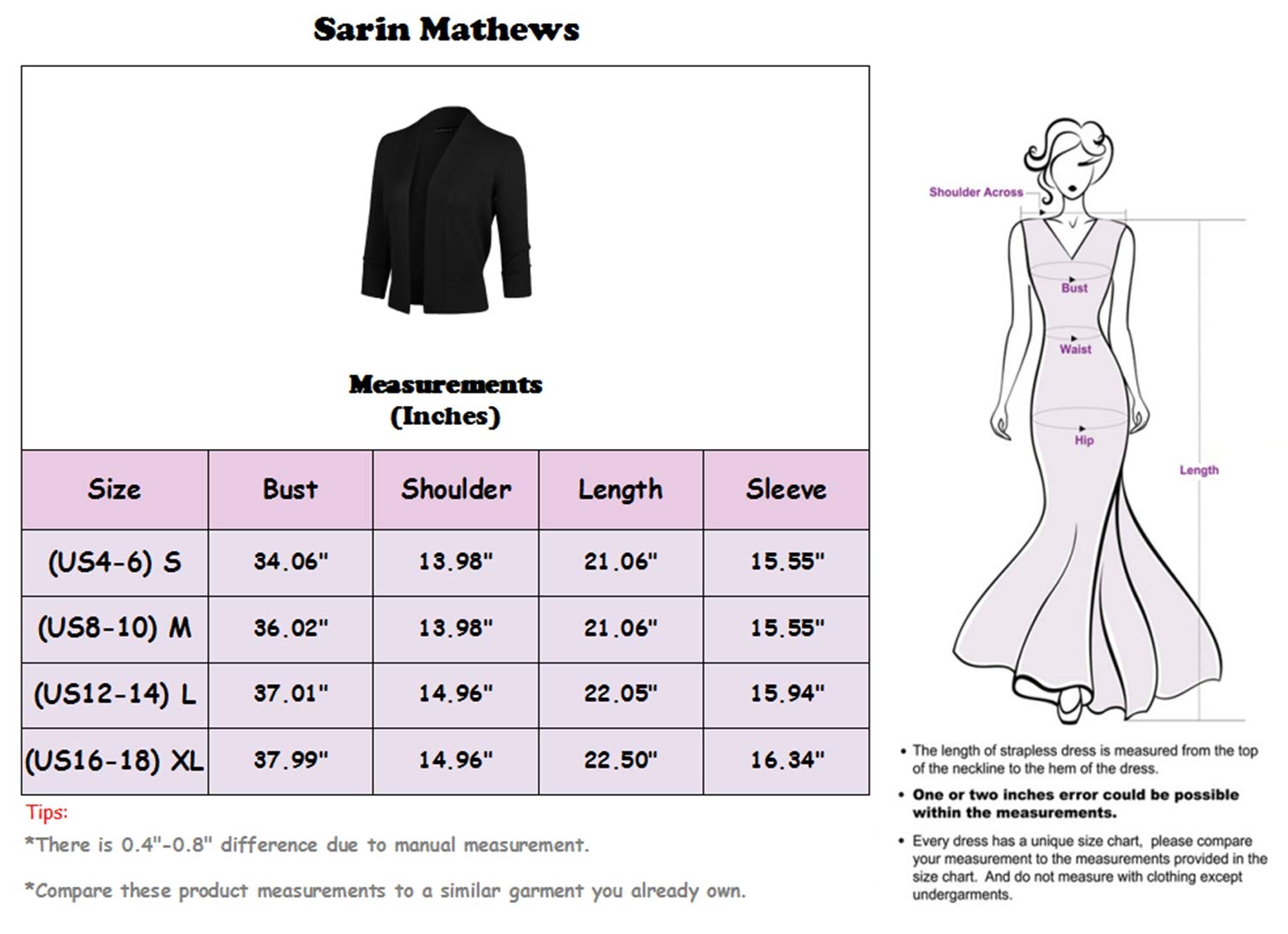 Sarin Mathews Womens 3/4 Sleeve Open Front Cropped Short Knit Cardigan Sweaters Black M