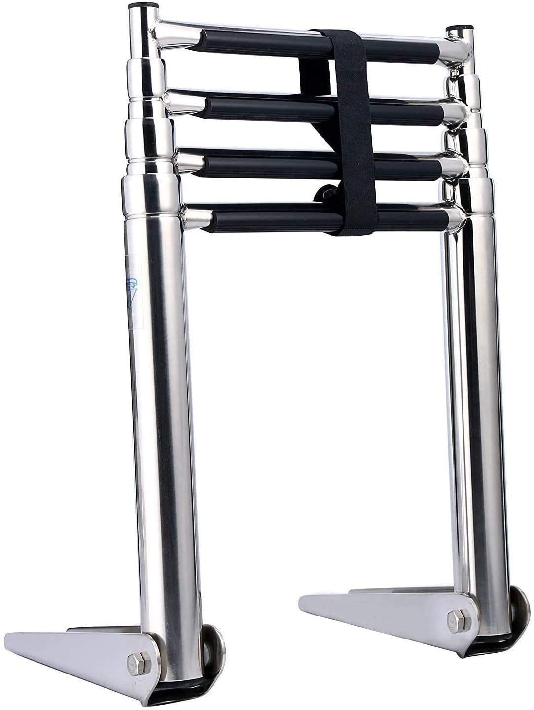 KAOLALI Telescopic Marine Boat Ladder, Stainless Steel 2 3 4 Step Folding Boarding Ladder for Boat Yacht Ship (4 Step)