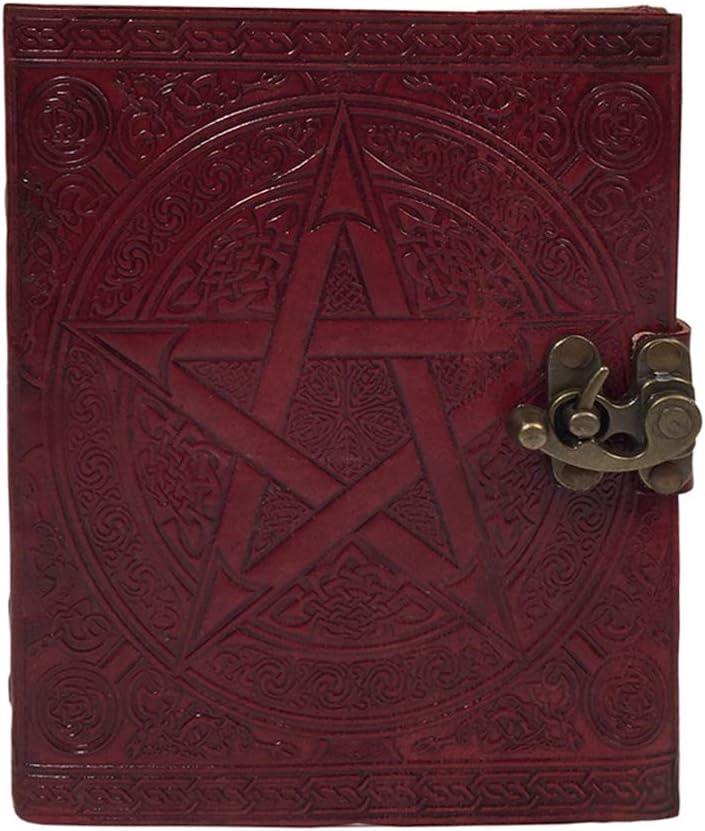 Leather Journal Pentagram Pentacle Embossed Handmade Notebook Brown Witchcraft Wicca Pagan Notebook Book of Shadows Personal Organizer Daily Planner Office Supplies Handbook Sketchbook 5 x 7 inches