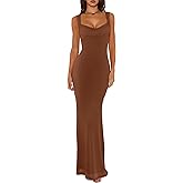 REORIA Women's Summer Cowl Neck Mesh Sleeveless Tank Dress Sexy Double Lined Bodycon Maxi Long Dresses