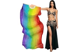 Aumulen Women 1 Piece Hand-made Real Silk Long Belly Dance Fan Veils(Right Hand Only)