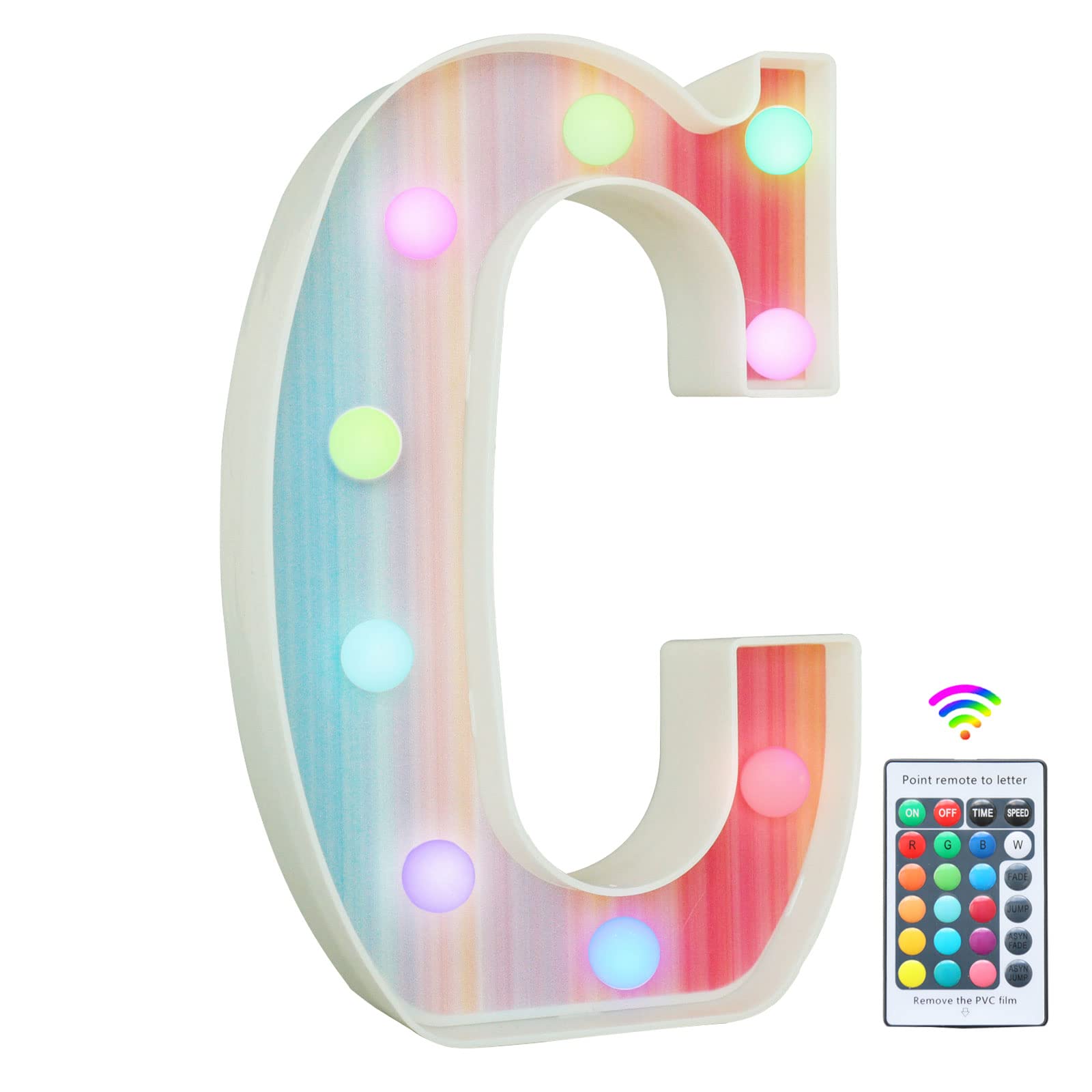 Rainbow Light Up Letters, Colorful LED Letter Lights 16 Color Changing Alphabet Sign Gifts for Girls Women Party Birthday Decorations Remote Night Light Christmas Valentine Wall Table Decor - C