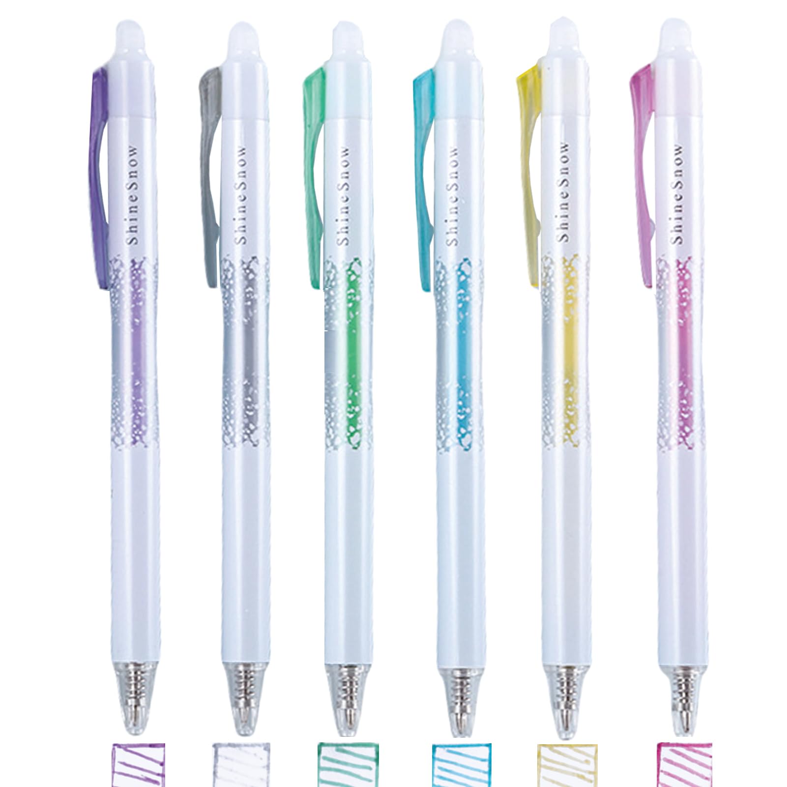 Photo 1 of MOZXIRZ 6 Pcs Erasable Colored Pens Cute Colored Glitter Pens Retractable Colored Pens 0.7mm Point Gel Ink Pen Office School Pens Women Girls Men Boys Pens (6Pcs Colored)