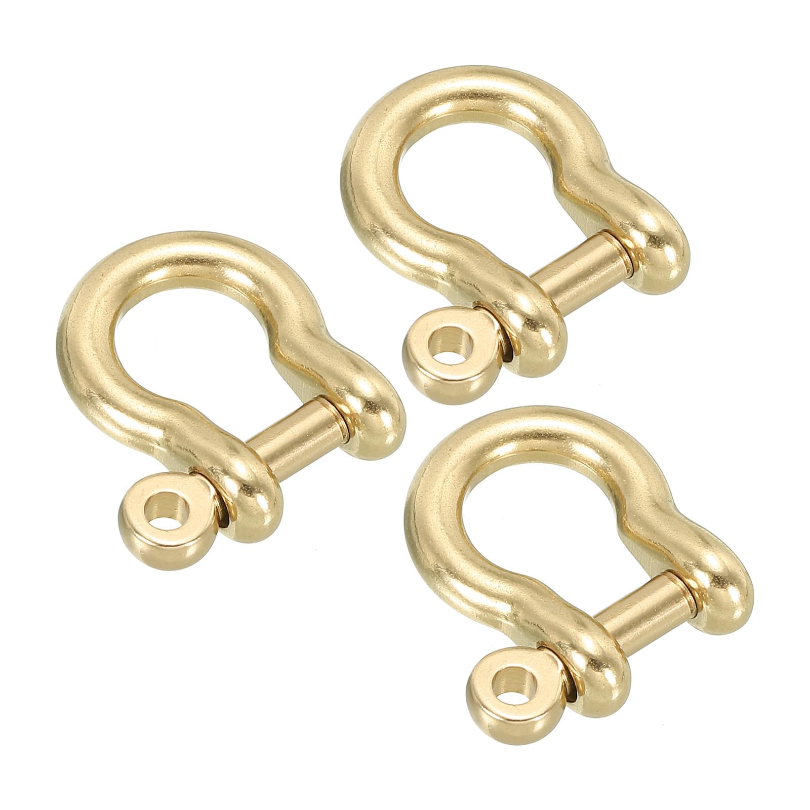 PATIKIL D-Ring Shackles, 3Pcs 9/32 Inch Inner Width Pure Brass U Type Fob Key Hook Small Bow Shackles for DIY Craft Leather Replacement