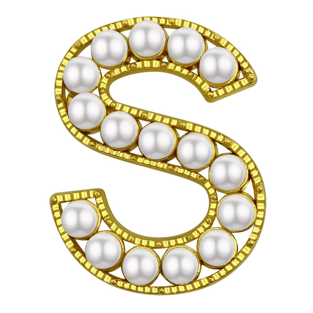 XGALBLA Letter Brooch Pins Letters(A-Z) Plated Metal Simulted Pearl Brooches for Women Girls Inspired Gift(Gold Tone)