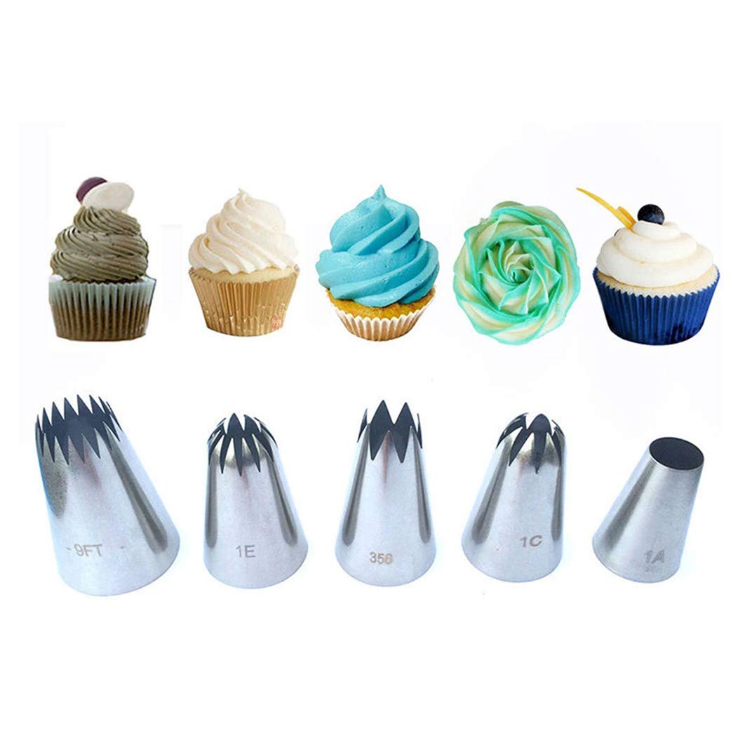 PhantomSky 5PCS Large Icing Piping Nozzles Tips Set Stainless Steel Cake Decorating Kit DIY Decoration Tool for Baking, Cakes, Cup Cakes, Cookies, Sugarcraft