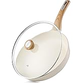 SENSARTE Ceramic Nonstick Frying Pan Skillet with Lid, 9.5inch Non Stick Pan Omelet Pans, Non-toxic Kitchen Cooking Chef's Pan, Free of Intentionally Added PFAS/PTFE/PFOA, Induction Compatible, White