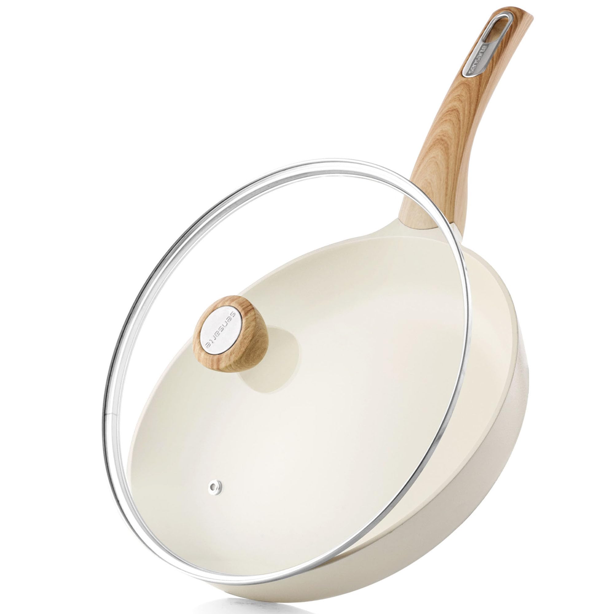 Photo 1 of SENSARTE Ceramic Nonstick Frying Pan Skillet with Lid 8inch Non Stick Omelet Pans, Non-toxic Healthy Kitchen Cooking Chefs Pan, Free of Intentionally Added PFOA/PFAS/PTFE, Induction Compatible, White