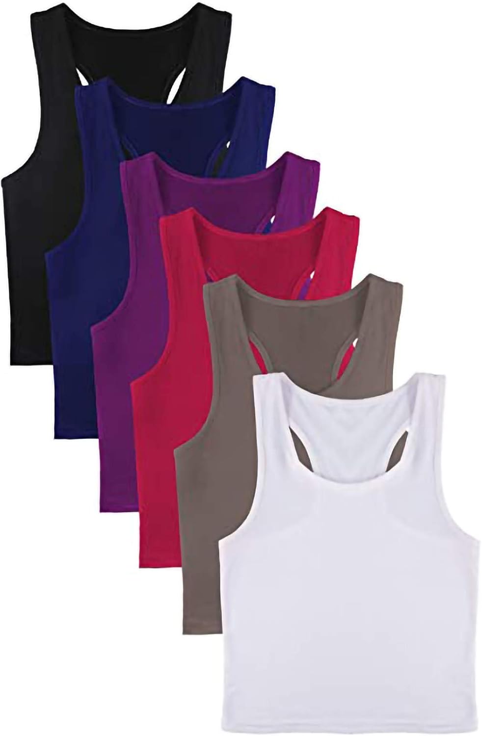 JHGH 6 Pieces Basic Crop Tank Tops Sleeveless Crop Sport Cotton Top for