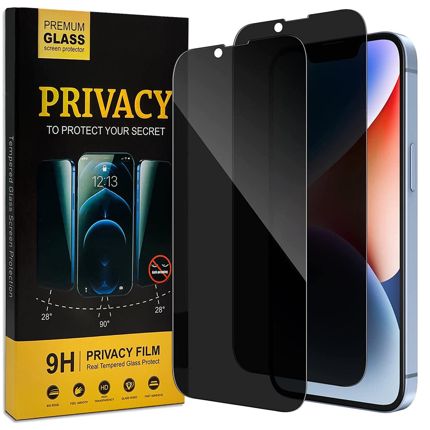 Verco Full Screen Privacy Glass for iPhone 14 Plus Armored Protection Glass Film Anti-Spy Screen Protector, 2 Pack