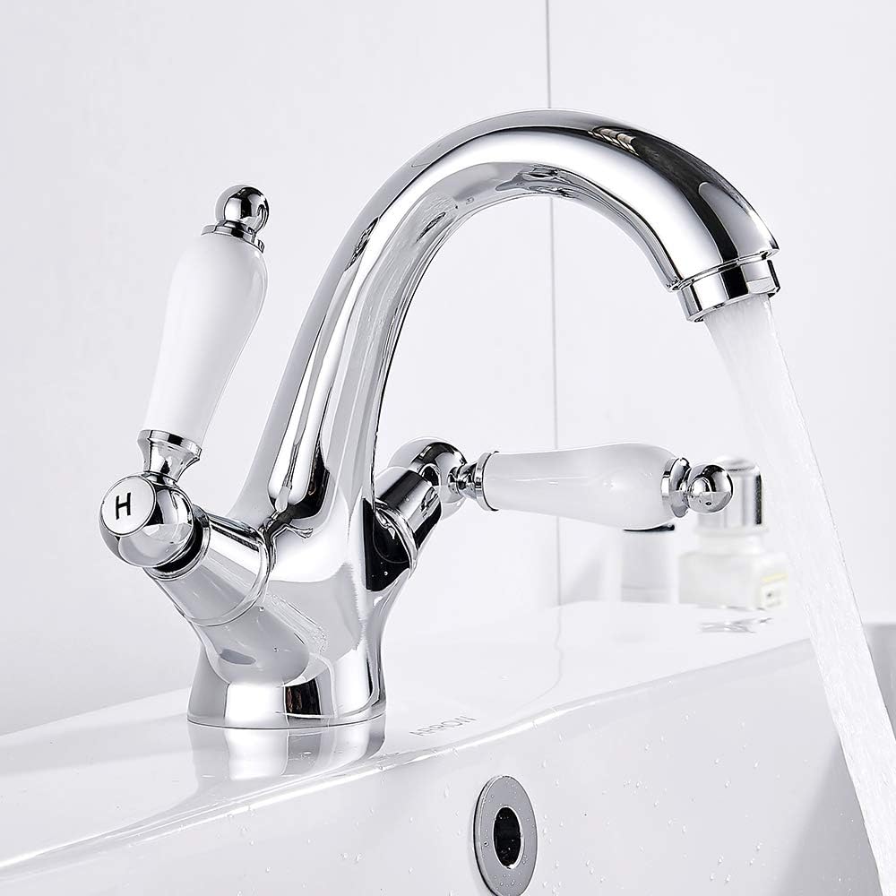 Dual Lever Basin Mixer taps Bathroom Sink tap Chrome hot and Cold Small Solid Brass luxry Faucet, Silver - Image 5