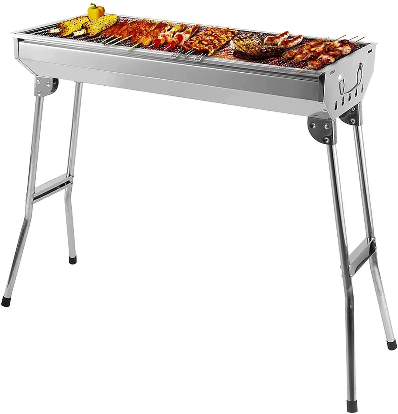 BBQ Charcoal Grill Portable Foldable Barbecue Grill Stainless Steel with Stand Indoor Outdoor