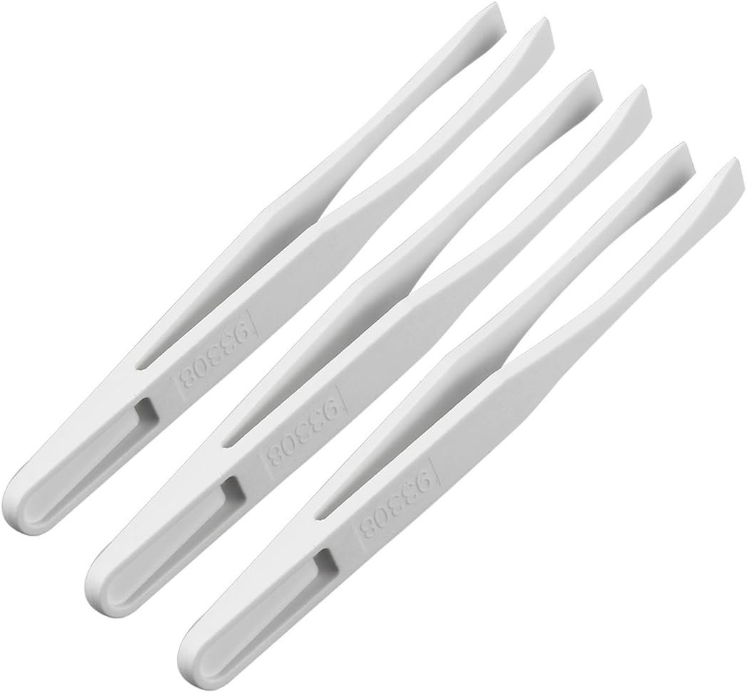 Sourcingmap Plastic Anti-Static Tweezers, Precision Flat Tip for Jewelry Craft DIY Beauty Electronics Repair Tool White 3 Pcs
