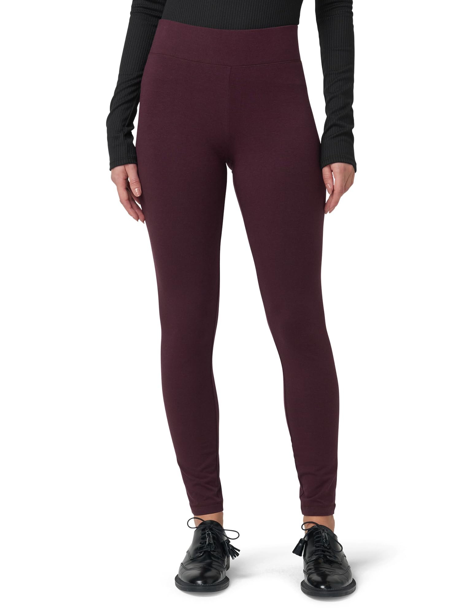 Photo 1 of HUE Women's Ultra Soft fleece lined Leggings with Wide Waistband, Full and Capri Length, Black Cherry, X-Small