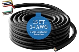 Gubrdfrsod 15 FT Heavy Duty 14 Gauge 7 Way Trailer Wire Color Coded 7 Wire Trailer Cable with Jacketed Insulated 7 Way Round Stranded Pure Copper Conductor Wiring - 15 FT ROLL