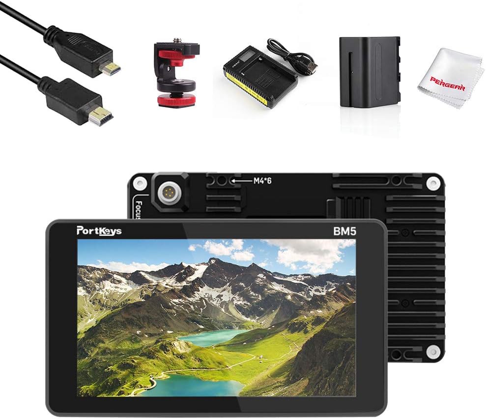 Portkeys BM5II HDMI-SDI 5'' Touch Screen Monitor 2200 Nits Brightness, Support 3D Luts Loading, Built-in Camera Control Module, w/Cold Shoe Mount, Battery Kit, USB 3.0 Cable for Controlling Canon DSLR