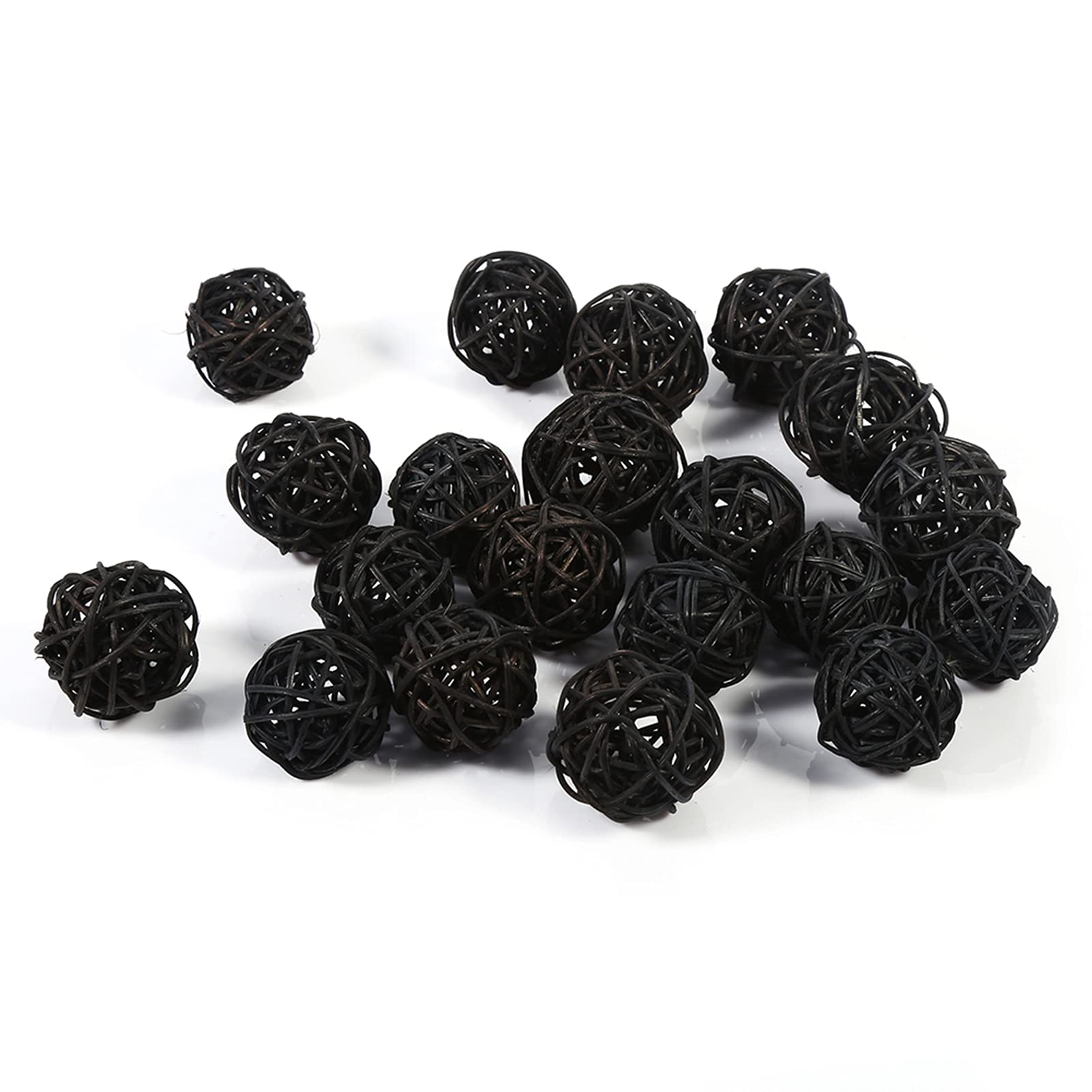 Jenngaoo 20 Pcs Rattan Balls, Wickers Ball Decorative Ball Orbs Vase Fillers for Garden Wedding Party Christmas Decoration (Diameter 1.2 Inch) (Black)