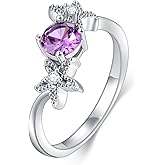 Gnteey Amethyst Ring 925 Sterling Silver Starfish Accent Birthstone Rings for Women