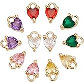 PH PandaHall 12pcs Cubic Zirconia Pendants 6 Colors Love Heart Charms Rhinestone Charms with Gold Bail Hanger for Earring Bracelet Necklace Choker Jewelry Making Mother's Day Gifts