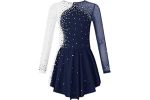 Loloda Girls Long Sleeve Ballet Dance Figure Ice Skating Dress Kids Glitter Leotards with Skirted Performance Costume