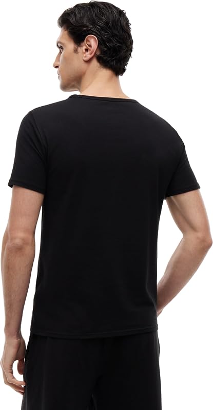 T-Shirts Manches Courtes Lot de 3 Homme Stretch Col en V, Noir (Black/Black/Black), S — photo 2 sur 5