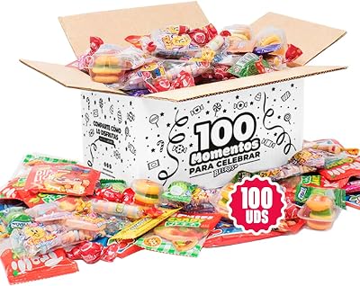 Embale 100 peças de doces e gomas variadas, 10 variedades embaladas individualmente. Sem glúten. Caixa de Doces de Halloween Ideal, Recheio de Piñata, Festas Infantis e Presente de Aniversário