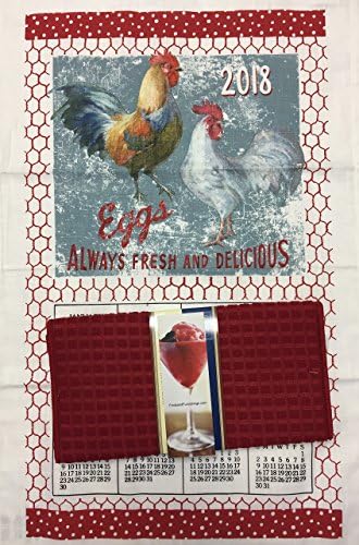 2018 Rooster Calendar Towel & Drying Mat Bundle Chickens Eggs Kitchen Linen Kitchen Dish Towel Calendar Farm Nostalgia and Dish Drying Mat 3 Piece Bundle
