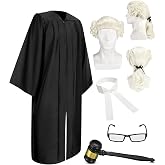 Hillban 5 Pcs Halloween Judge Costume Accessory | Includes Wig, Collar, Gavel, Glasses, For Halloween Cosplay, Court Theme Parties, British Barrister Style Dress up, Unisex