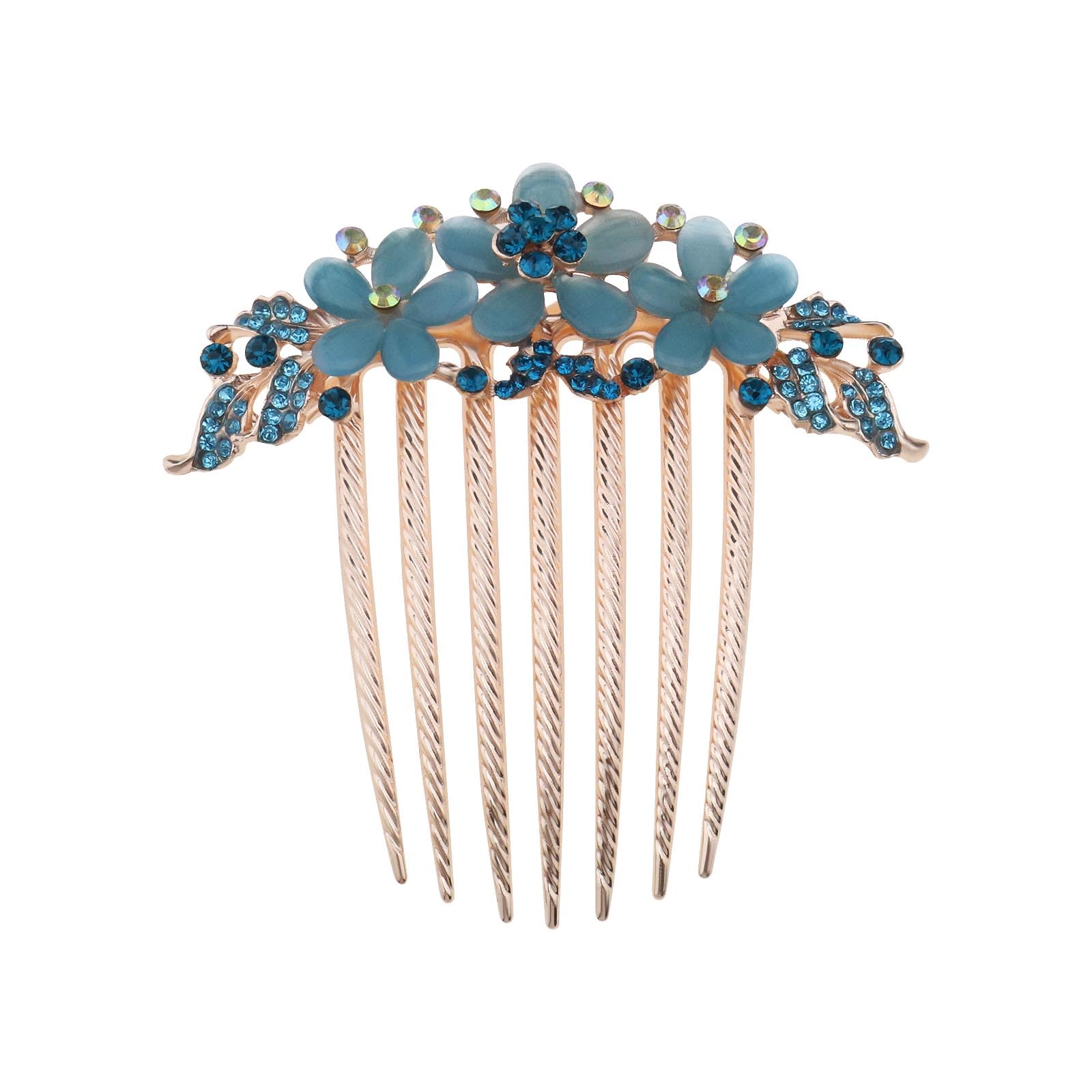SG Store Flower Hair Comb Rhinestone Wedding Bride Headpiece Hair Ornament Decorative Hair Accessories for Women and Girls Hairstyles Blue