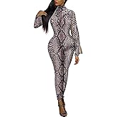 kaimimei Women Floral Print Mesh Bodycon Jumpsuit See Through Backless One Piece Outfits Romper Clubwear