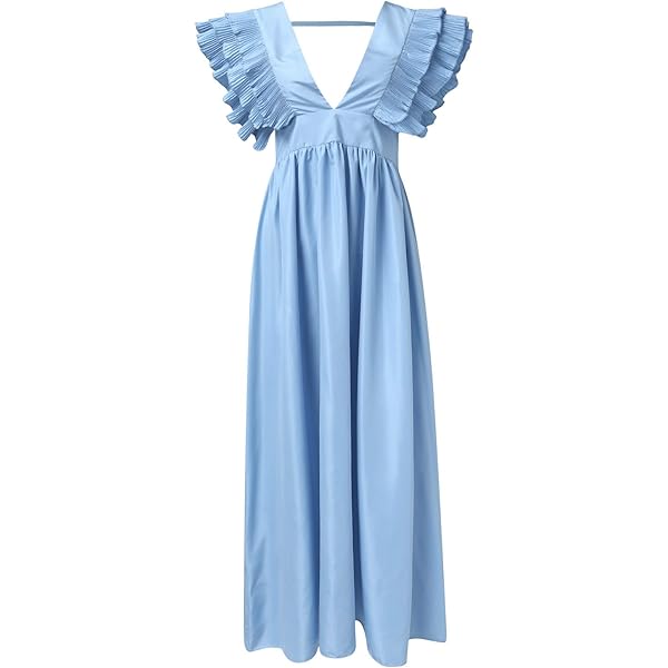 Vestido Largo Holgado De Verano Para Mujer, Traje Informal Elegante Con Volantes Y Cuello Halter Sin.jpg