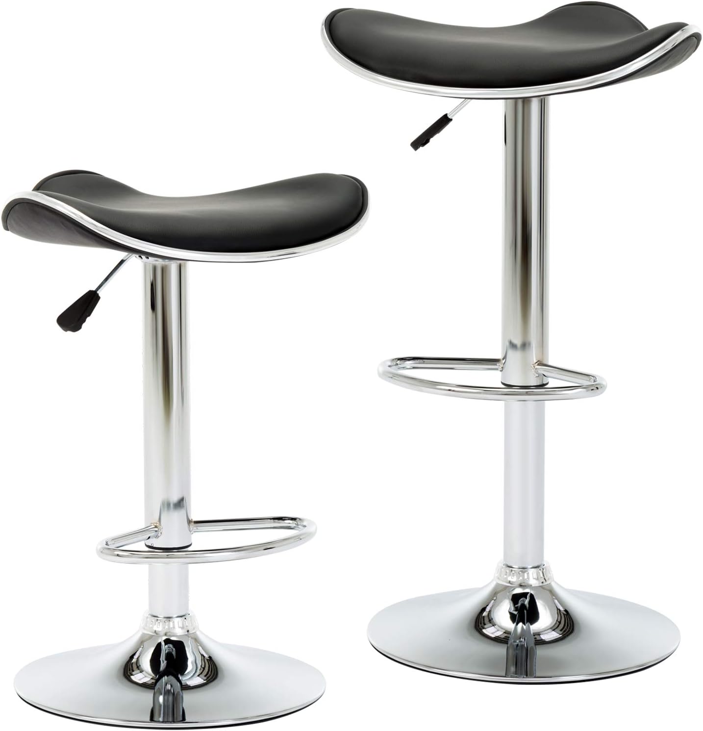 IntimaTe WM Heart Modern Backless Adjustable Swivel Faux Leather Bar Stools Set of 2 with Foot Pedal and Base for Bar, Counter, Kitchen and Home, Black