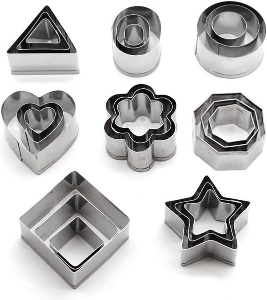 O-Kinee Plätzchen Ausstecher Mini, 24 Stücke Kleine Keksausstecher aus Edelstahl, Geometrische Keks Ausstechformen Set, DIY Tools für Backen Fondant Weihnachten