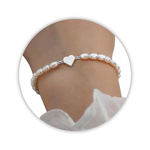 DAYANEY Pearl Bracelets for Women, Valentines Gold Bracelet Pearl Jewelry for Beach, Trendy Daisy Bracelt Dainty Silver Heart Braclets as Bridesmaid Wedding Gifts, Floral Jewelry Brazaletes Para Mujer