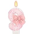 ElekFX Birthday Candle for Cake, 9 Candle - Pink Glitter with Bowknot, 2.76 inch Happy Birthday Candle, Cake Topper Decoration for 9 Years Old Birthday Party (Number 9)
