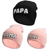 ZUYYON 3 Pcs Parent-Child Beanie Hat Mama Papa Mini Embroidery Knitted Hat Winter Warm Cuffed Cap Matching Family Beanie Hat