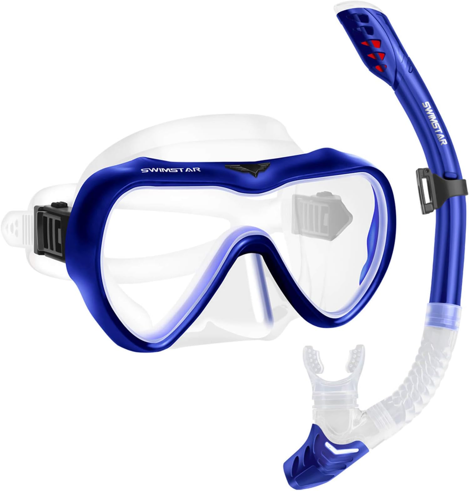 SwimStar Snorkel Set for Women and Men, Anti-Fog Tempered Glass Snorkel Mask for Snorkeling, Swimming and Scuba Diving, Anti Leak Dry Top Snorkel Gear Panoramic Silicone Goggle No Leak